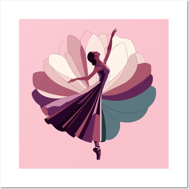 Ballerina in a pink gradient tutu. Vector illustration of a ballerina, ballet dance, tiptoe Wall Art by Nora Liak